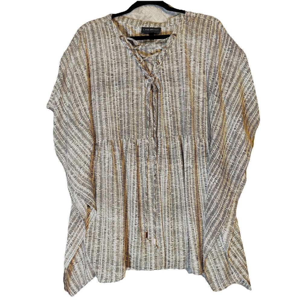 Lane Bryant Neutral Print Lace Up Peplum Kaftan Top Blouse Women 14/16 V-Neck